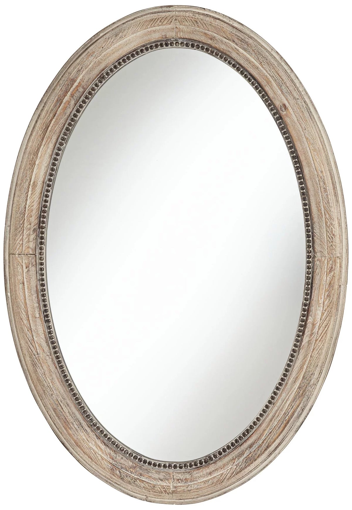 Oval Decorative Wall Mirror Beaded Trim Wood Frame 23 1/2" Wide N4735