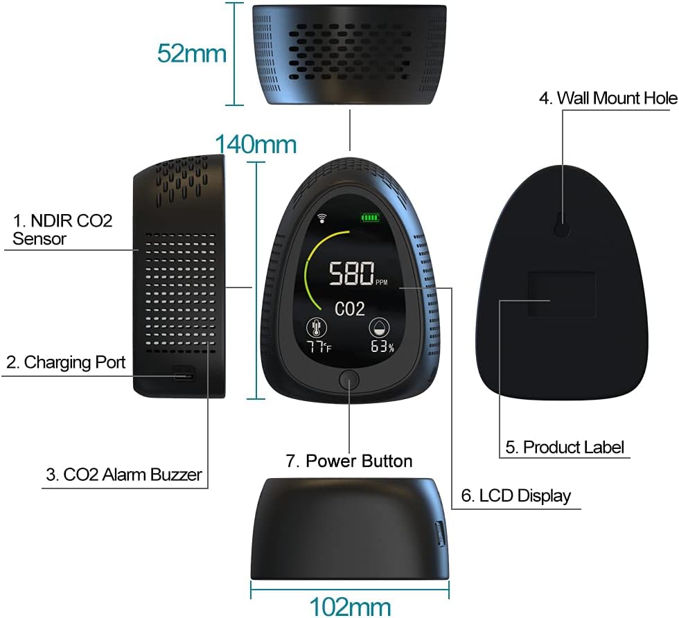 CO2 Meter with NDIR Sensor, Temperature & Humidity, Pack of 2 T895