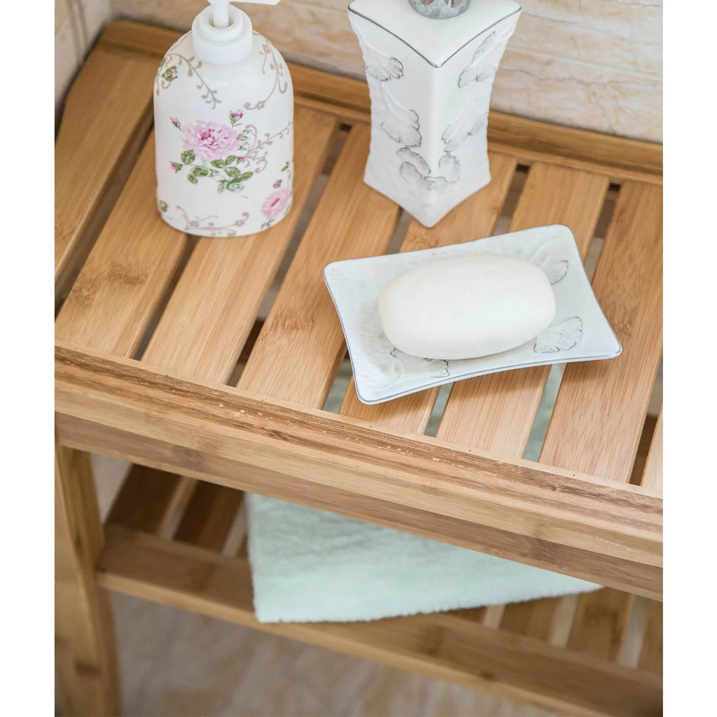 Bamboo Shower Bench with Storage Shelf P79959