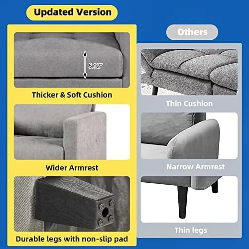 Mid-Century Modern Accent Chairs Set of 2 Upholstered Tufted Armchair Dark Grey P57382