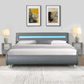 Gray Faux Leather Upholstered Queen Size Platform Bed Frame V68995