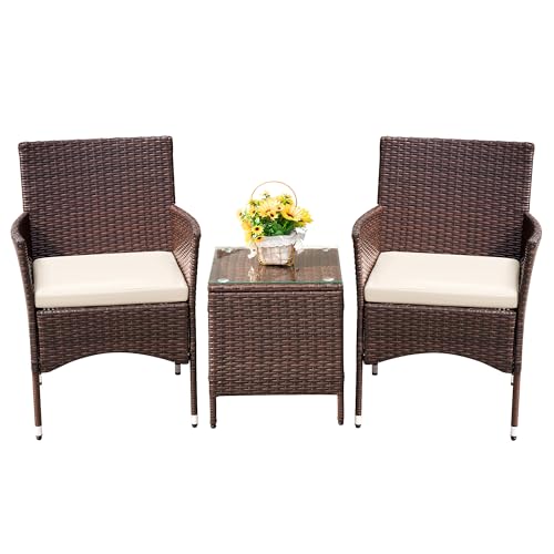 3 Pieces PE Rattan Wicker Chairs with Table Z60185