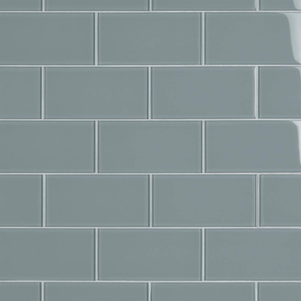 Blue Smoke 3 in. x 6 in. Glass Wall Tile H1874