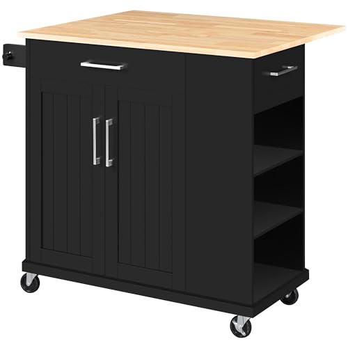 White Rolling Kitchen Island Cart with Drop Leaf, 2 Drawers N85781