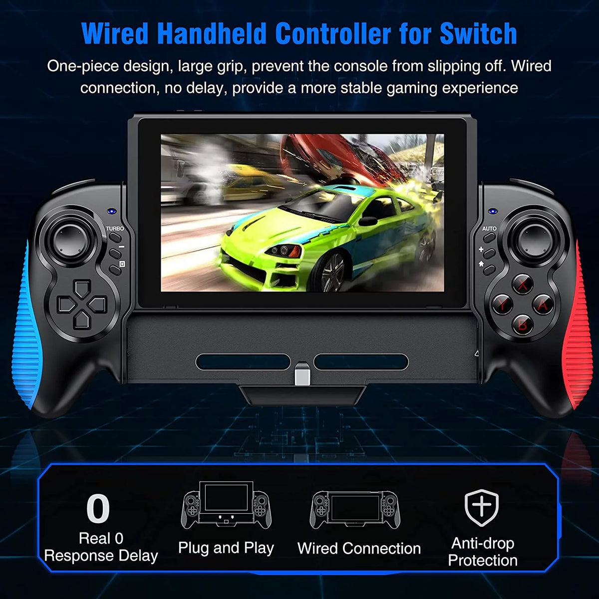 One-Piece Joypad Controller with Adjustable TURBO and Dual Motor Vibration F51721