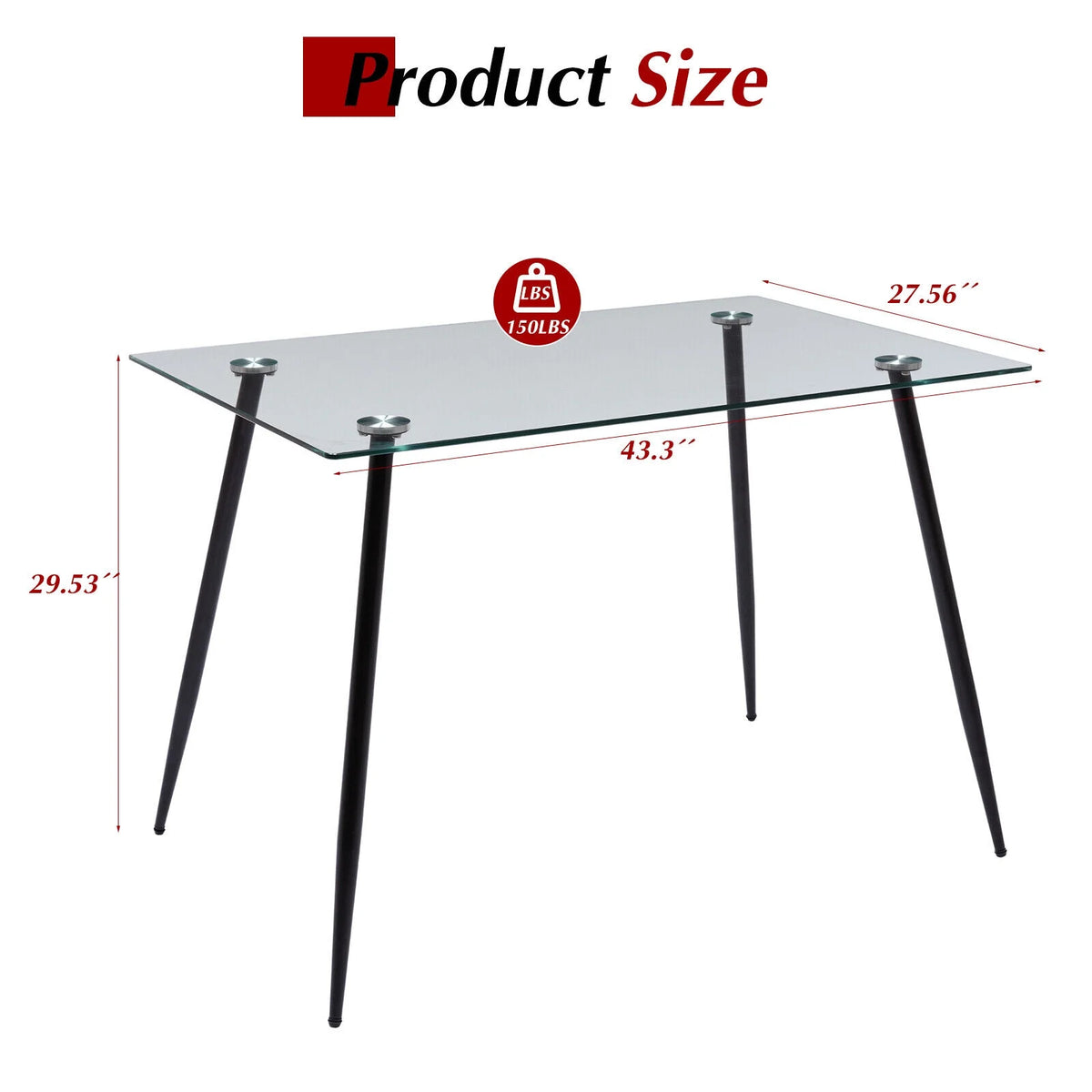 Tempered Glass Dining Table with Black Metal Legs N758
