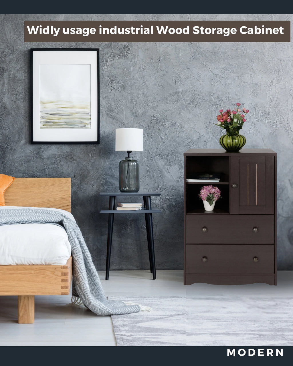 Dark Brown Storage Cabinet with 2 Drawers Q992621