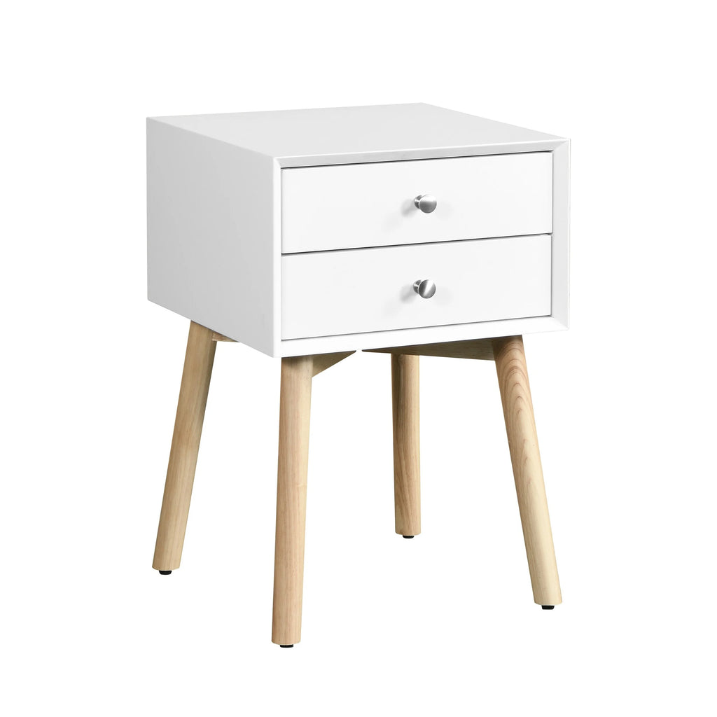 White 2 Drawer Rubber Wood Side Table F453