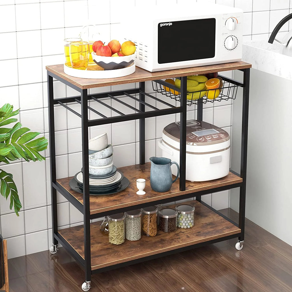 Rustic Brown Wood Kitchen Island Cart S980222