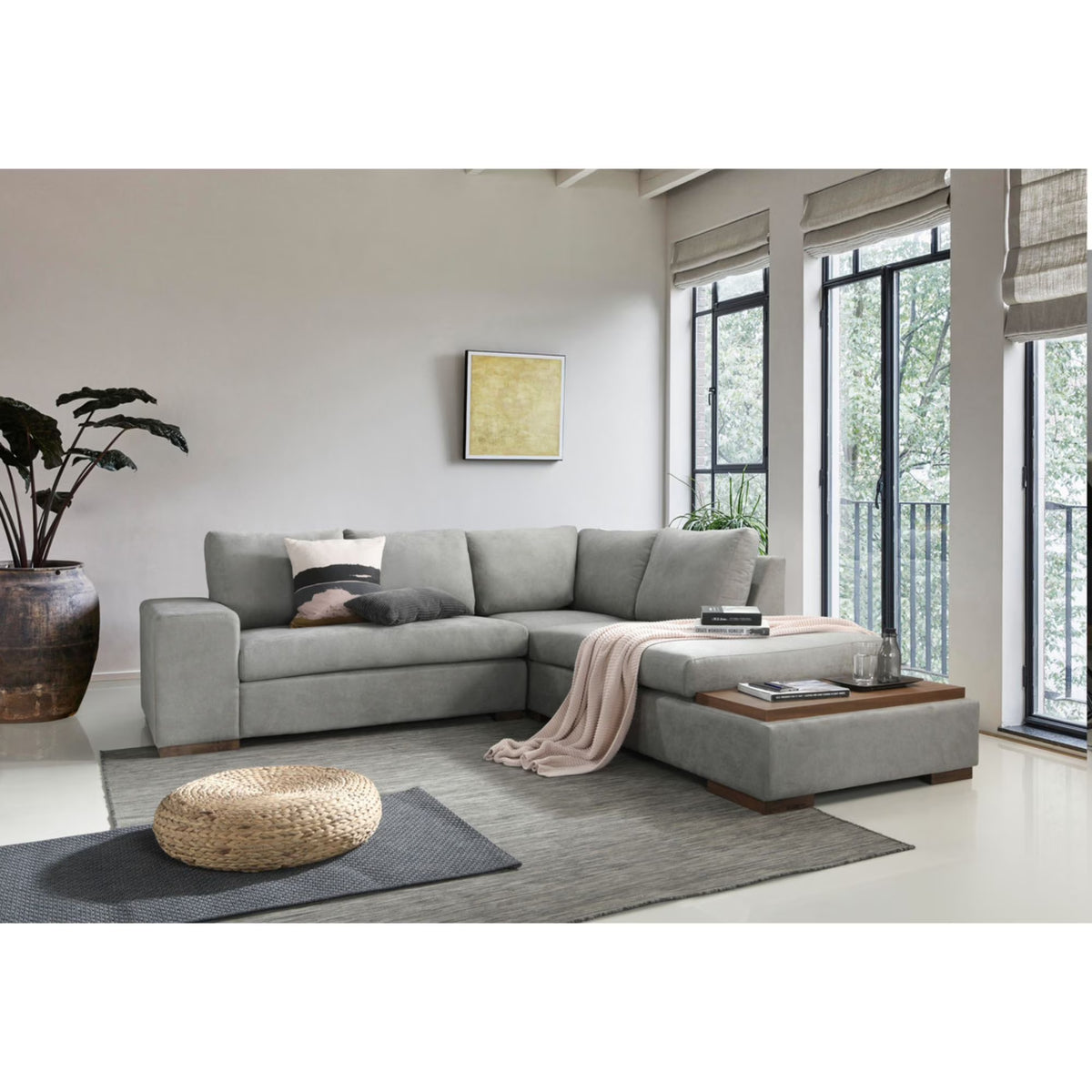 Bianca Gray Fabric Sectional Sofa with Console Table and Right Hand Facing Chaise K172894