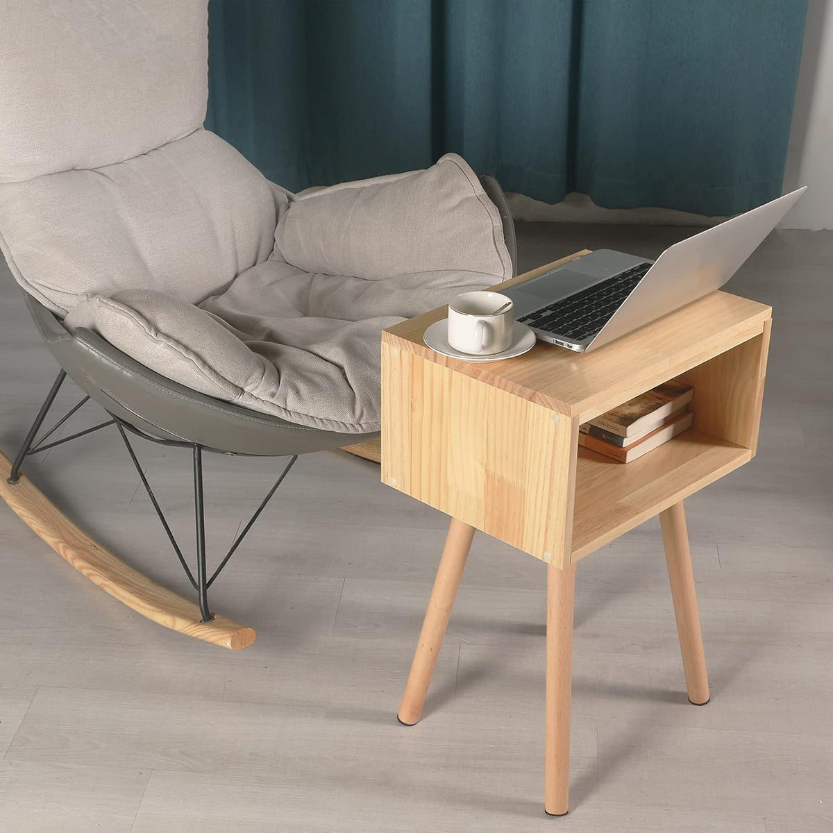 Solid Wood Nightstand Natural Wood Color T2191