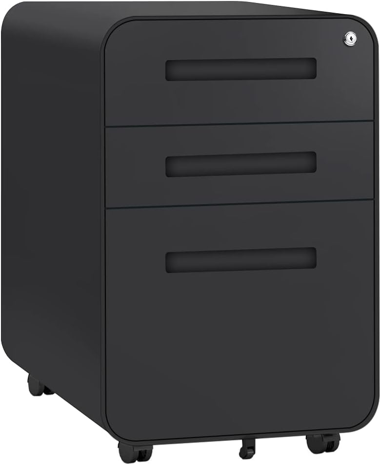 Blue 3 Drawer Locking Metal Rolling File Cabinet I840
