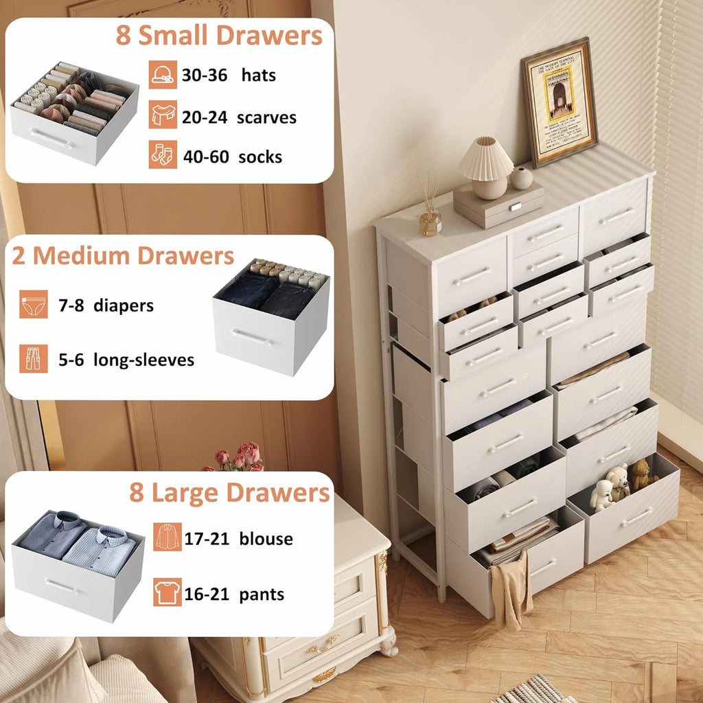 White 18 Drawer Fabric Dresser Z5035