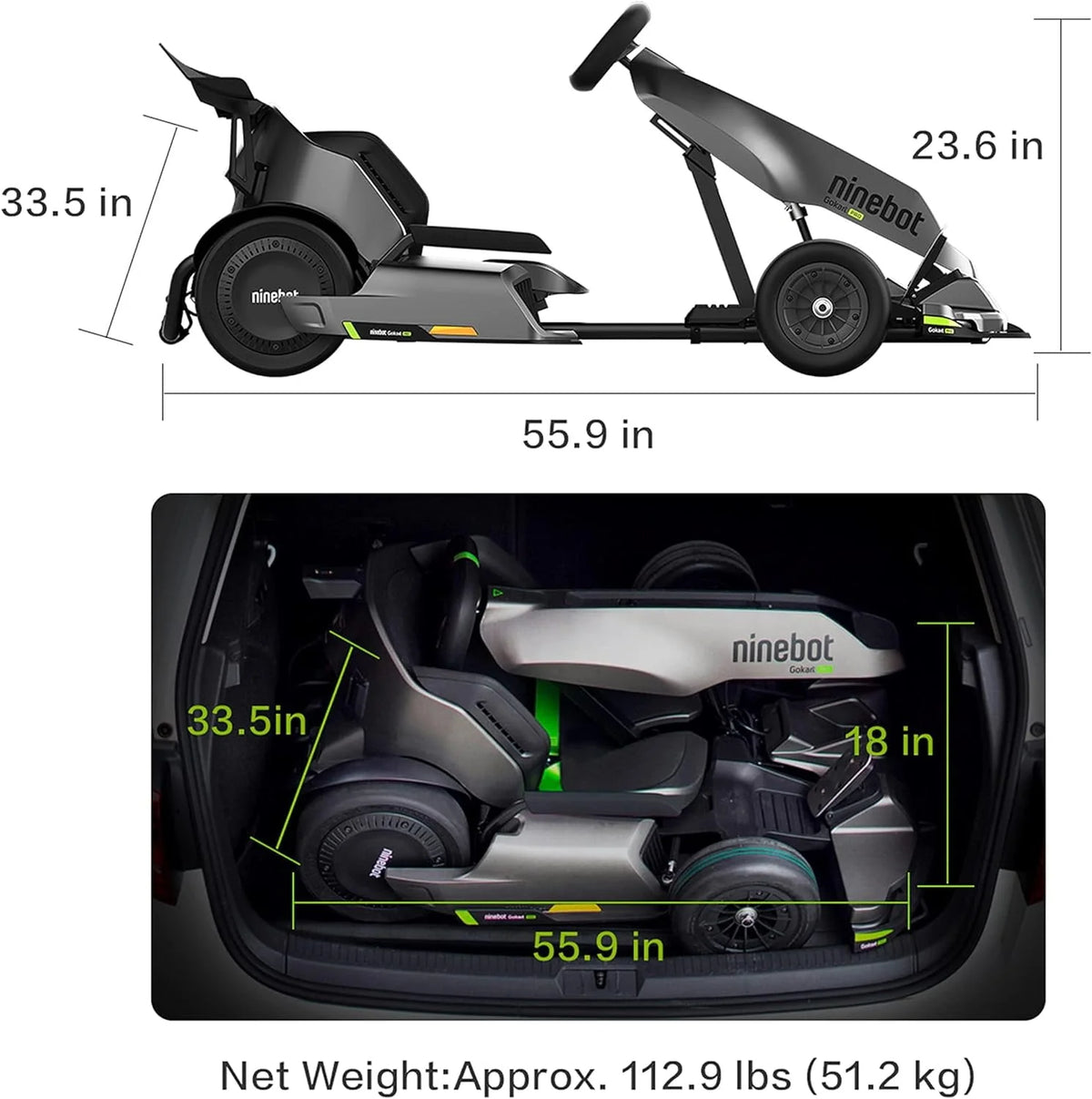 Electric GoKart, 23 Miles Range, 15.5MPH, 220lbs, Black G389