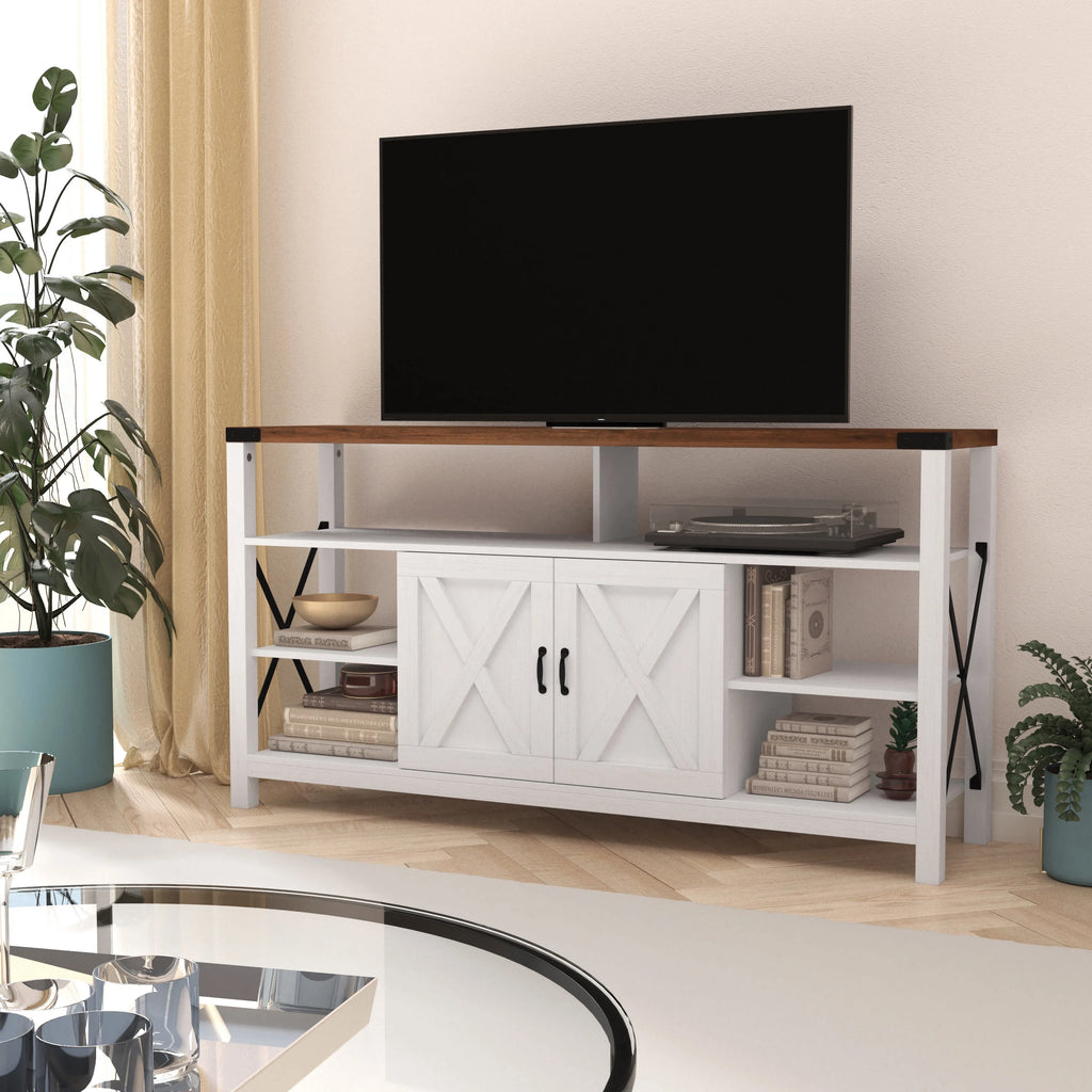 60" White Media Console with Rustic Oak Top U607