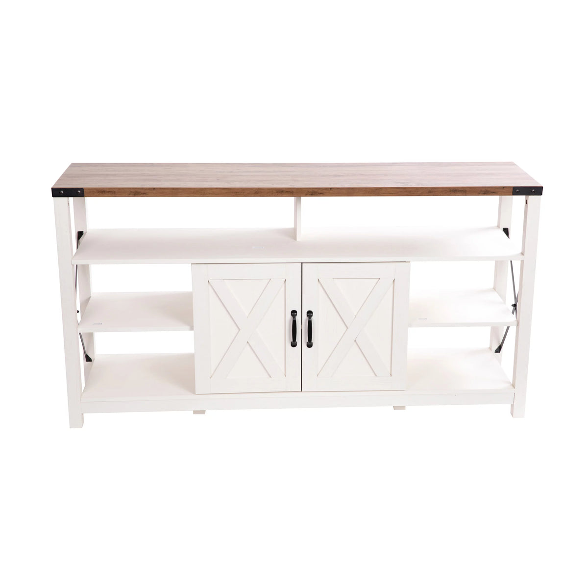 60" White Media Console with Rustic Oak Top U607