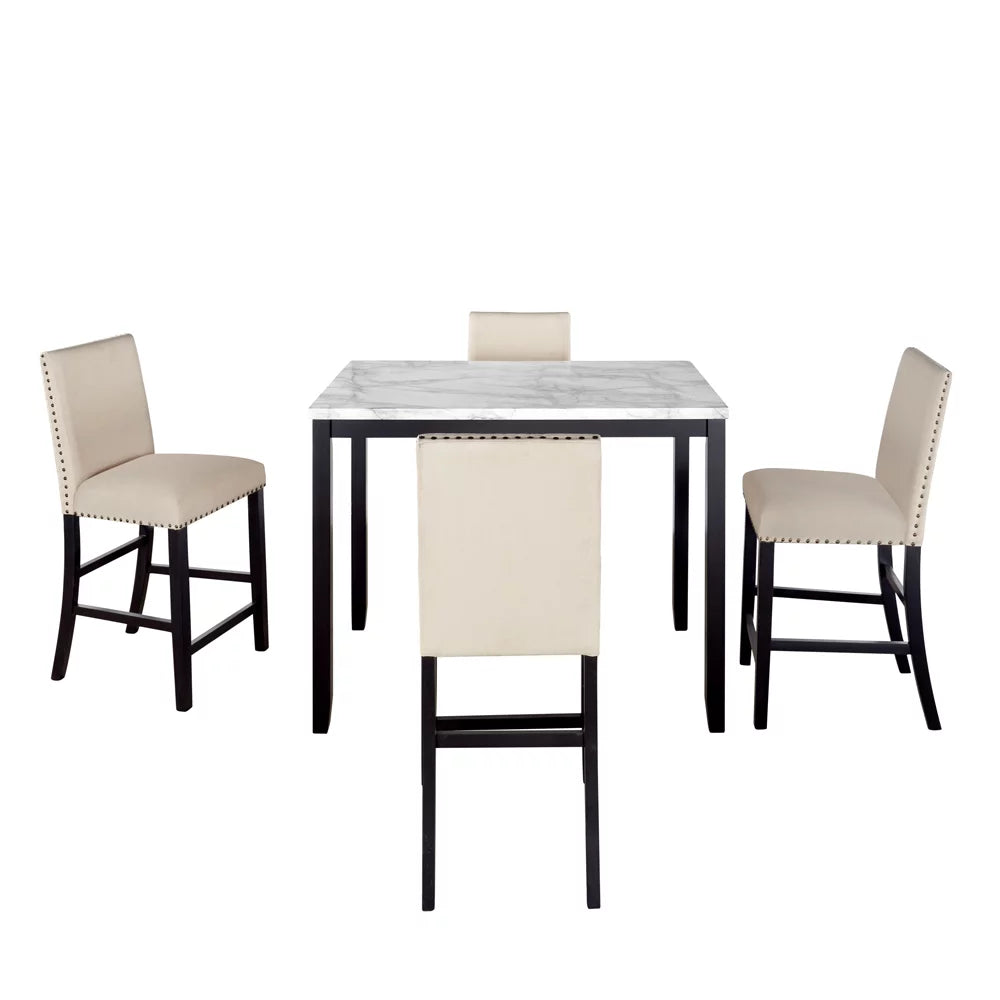 5 Pieces Counter Height Faux Marble Dining Set with 4 Upholstered Chairs X1730