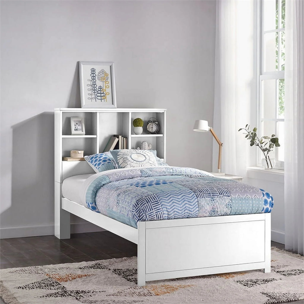 White Wood Bookcase Twin Bed J256857