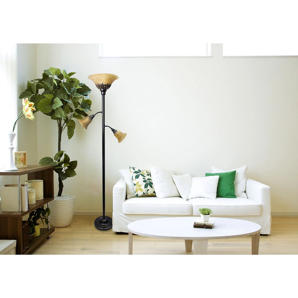 3 Light Floor Lamp with Scalloped Glass Shades N763