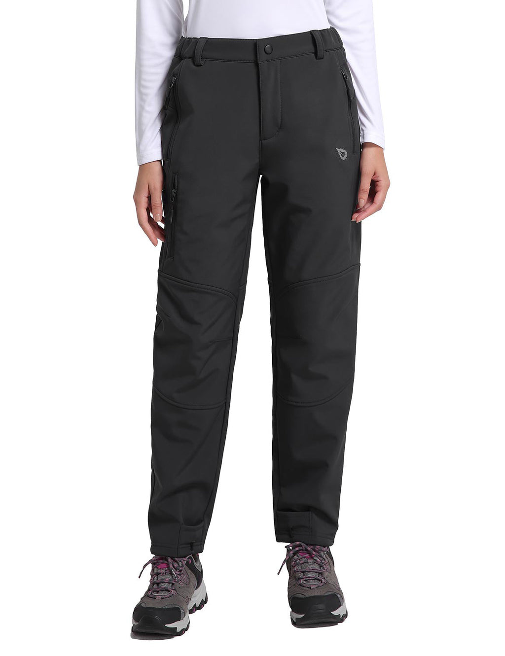 Black Fleece-Lined Soft Shell Ski Pants D7619