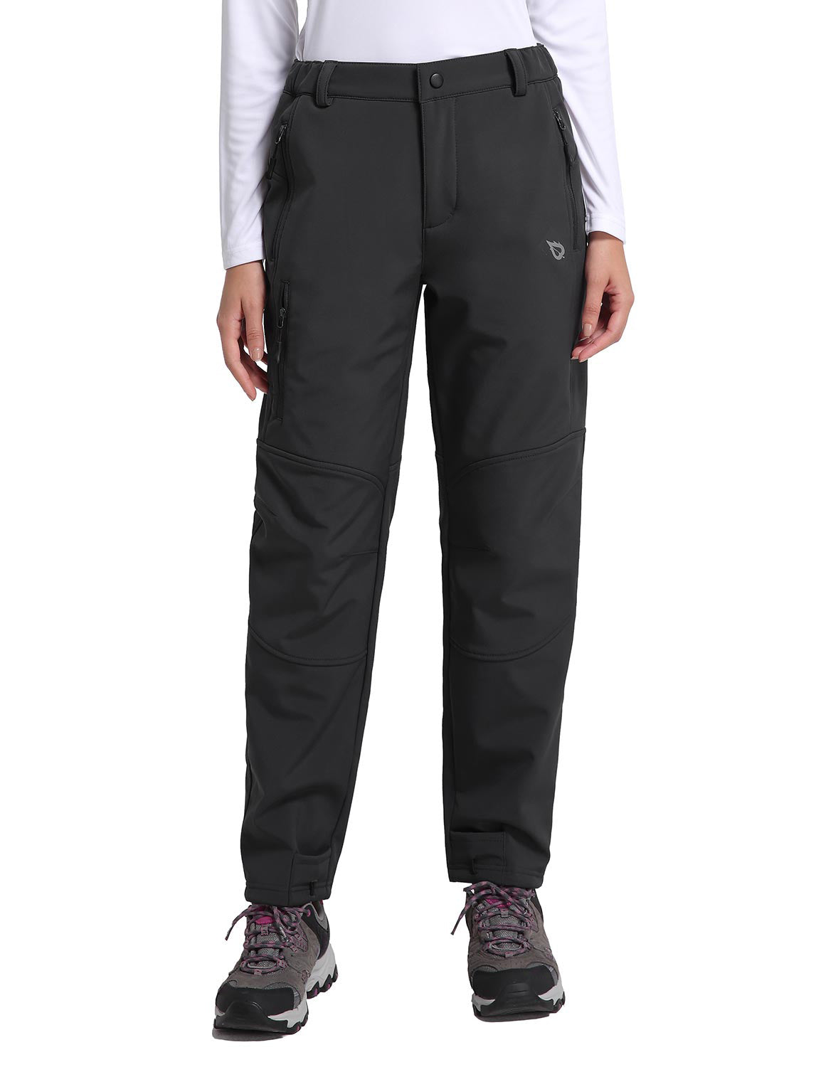 Black Fleece-Lined Soft Shell Ski Pants D7619