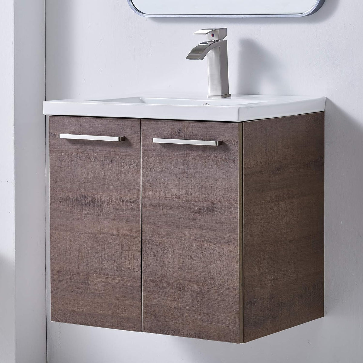 Grey Wood Grain 2-Door Bathroom Vanity with White Ceramic Sink S3906