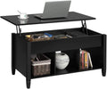 Black Lift Top Wood Coffee Table with Storage Shelf A294449