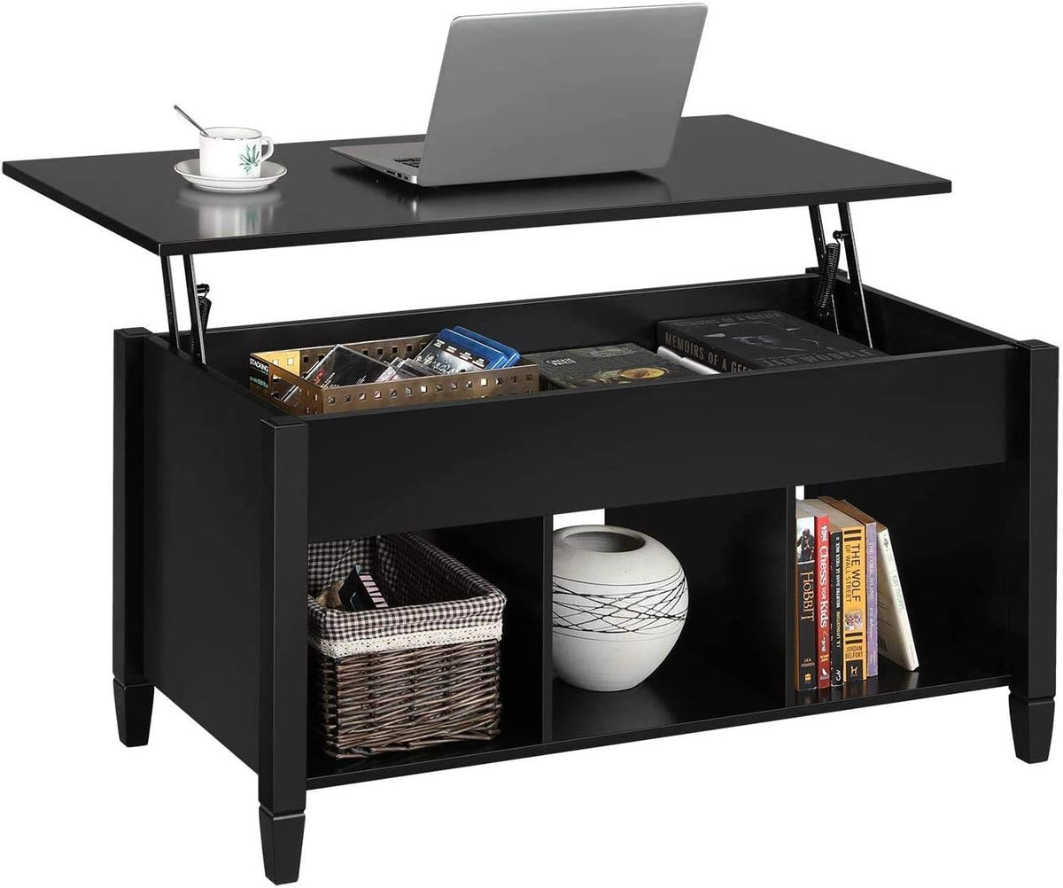 Black Lift Top Wood Coffee Table with Storage Shelf A294449
