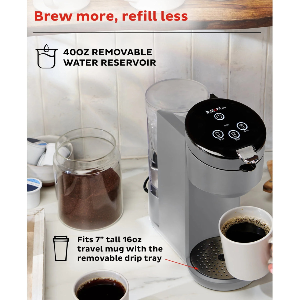 2-in-1 Single Serve Coffee Maker with 3 Brew Sizes, Maroon Red D669