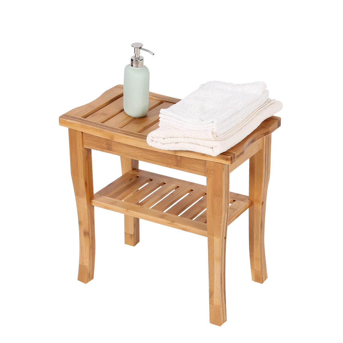 Bamboo Shower Bench with Storage Shelf P79959