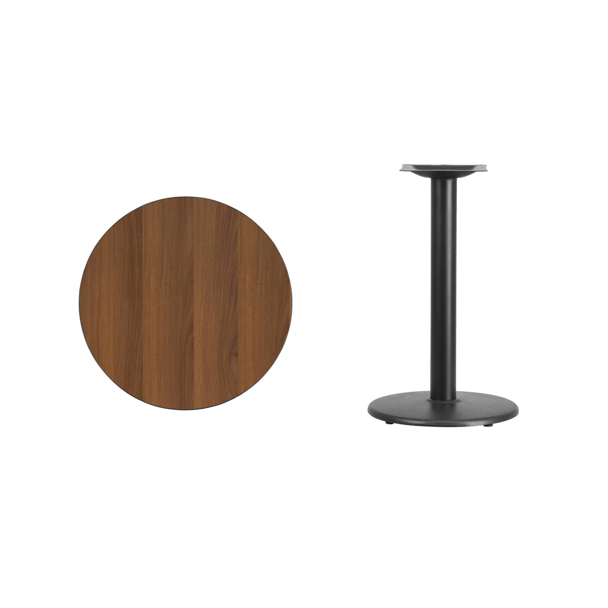 24&& Round Walnut Laminate Table Top with 18&& Round Table Height Base U66950