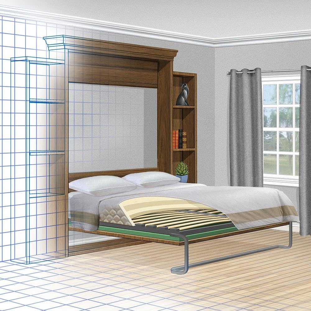 Queen Murphy Bed Hardware Kit with Tubular Steel Mattress Frame and Cambered Wood Slats L956