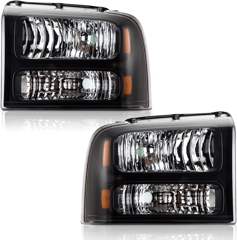 Clear Lens Black Housing Amber Reflector Headlights for Ford Super Duty I992