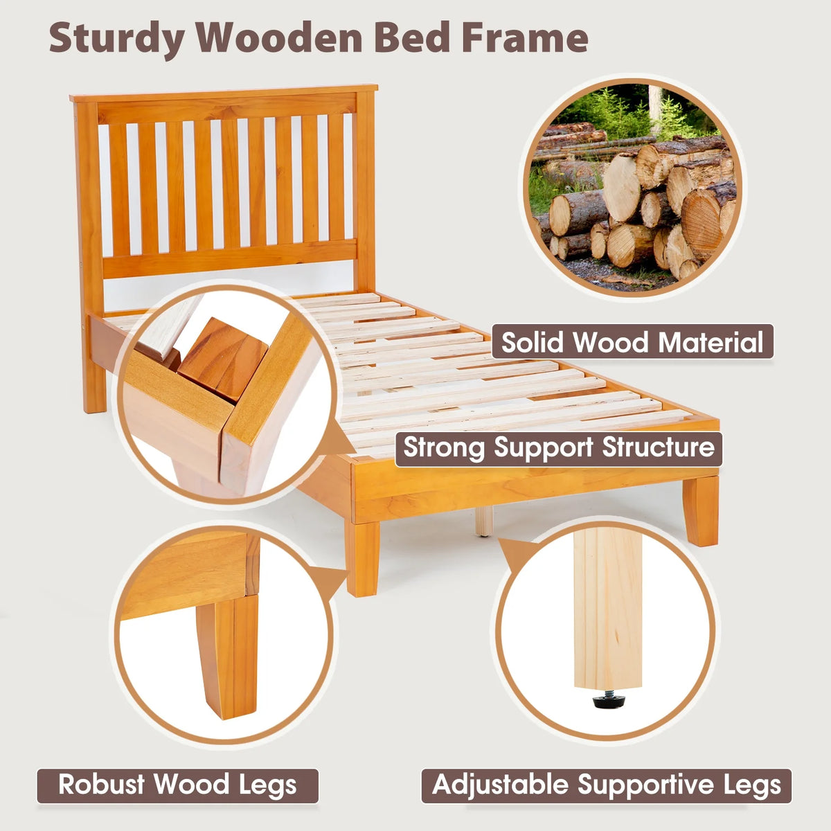 Wood Platform Bed Frame with Headboard Twin B857