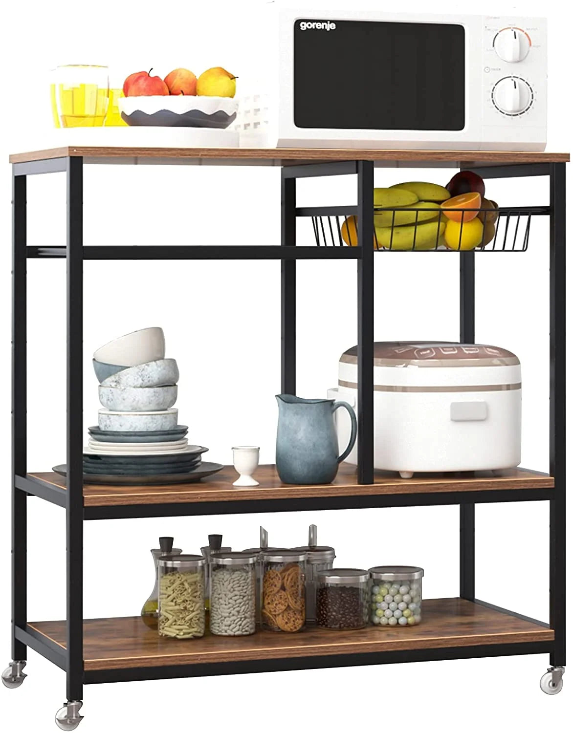 Rustic Brown Wood Kitchen Island Cart S980222
