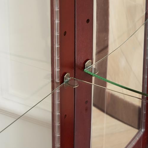 Lighted Glass Curio Display Cabinet with Adjustable Shelves and Mirrored Back G419679