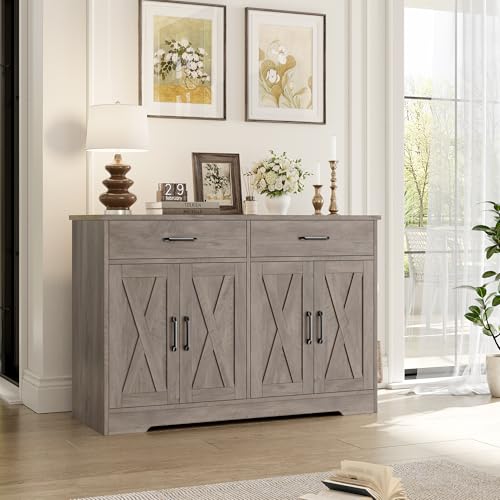 Black Rustic Brown Buffet Cabinet with Drawers and Shelves I28095