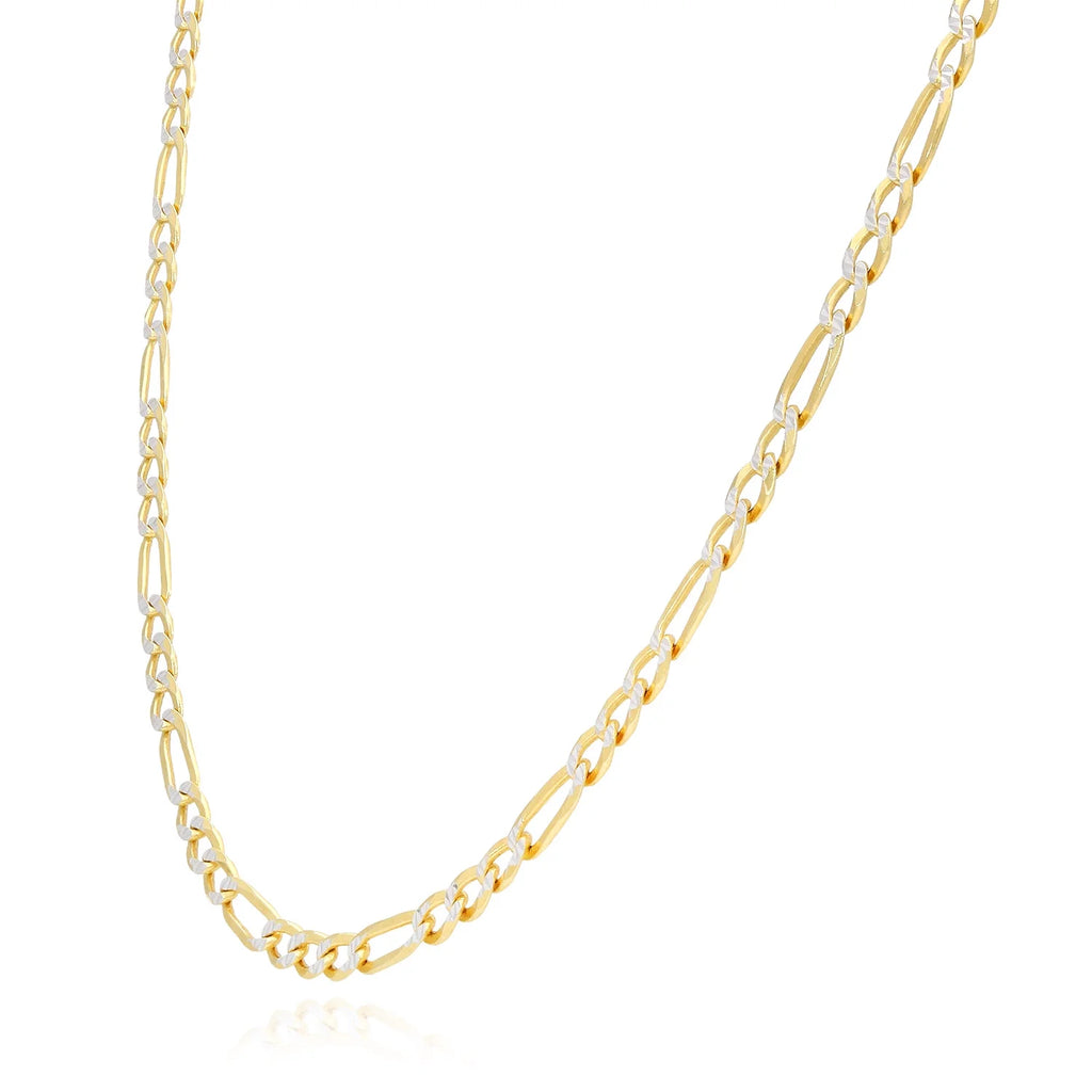 14k Yellow Gold Over 925 Silver Diamond-Cut Figaro Chain Necklace K844