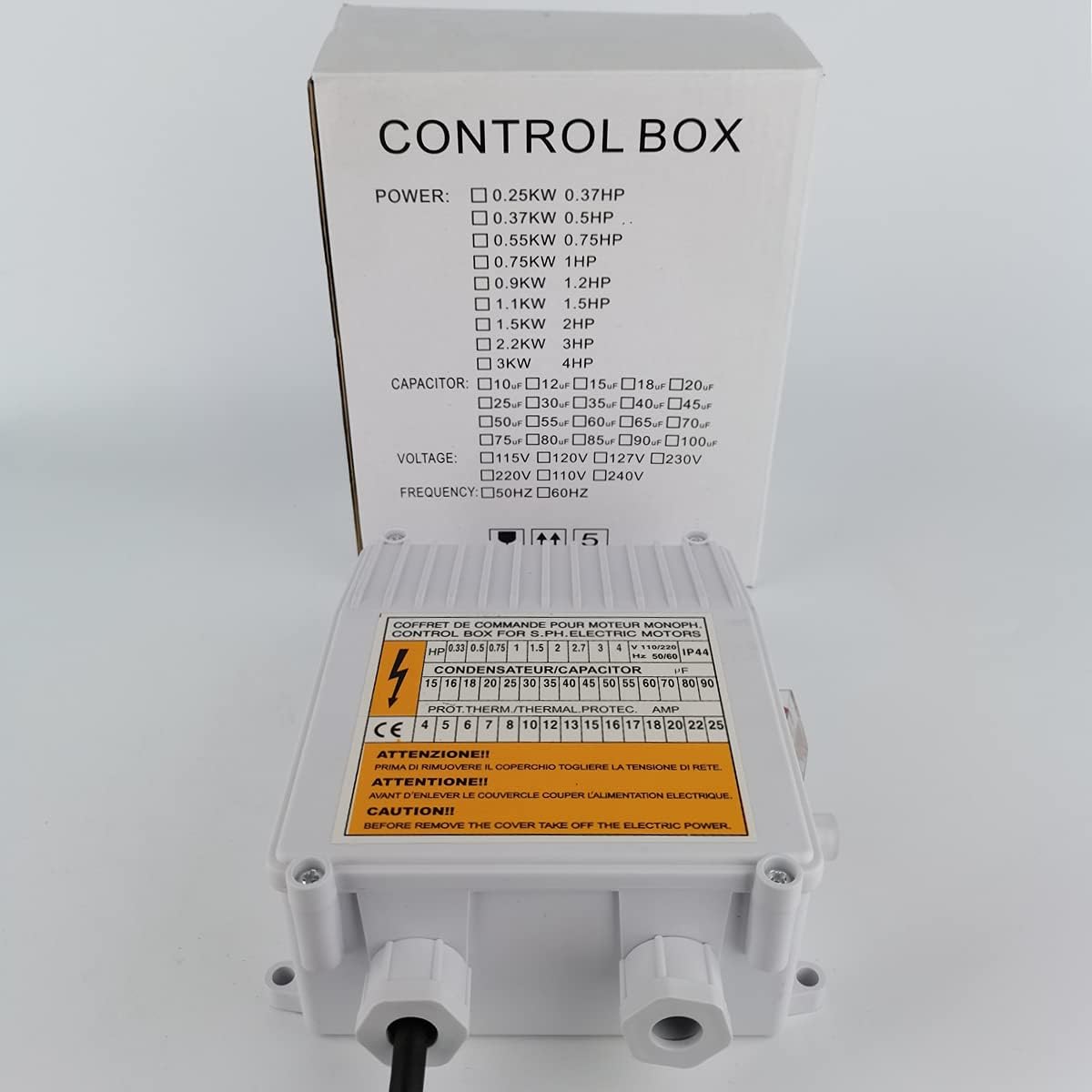 Well Pump Control Box 1.1KW 1.5HP 60uf 25A Capacitor Starter for Submersible Pump Pack of 2 E54248