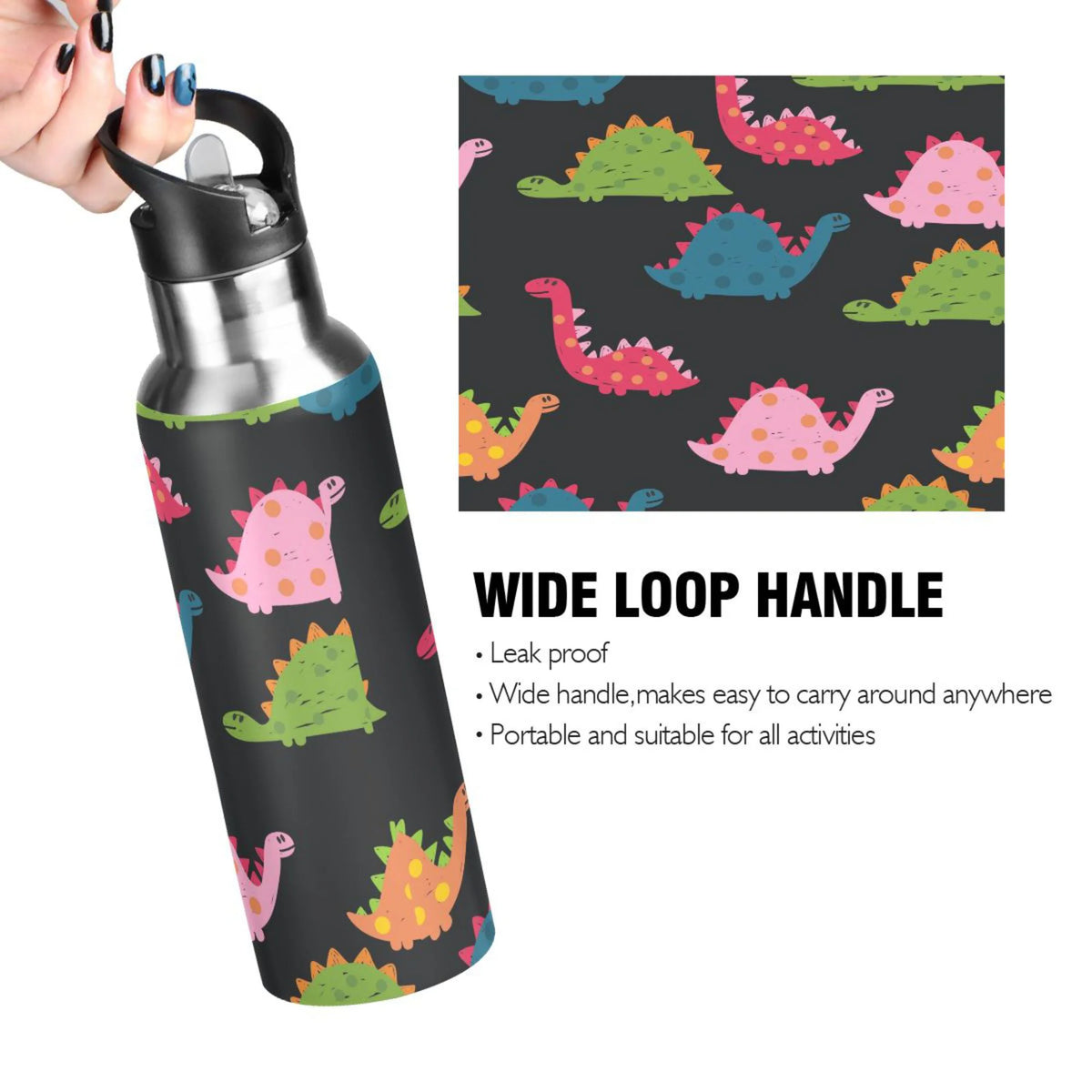 Rainbow Dinosaur Stainless Steel Insulated Water Bottle B54119