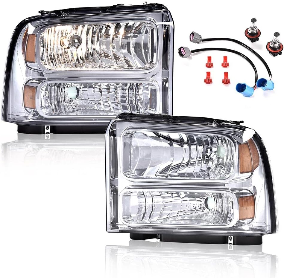 Clear Lens Black Housing Amber Reflector Headlights for Ford Super Duty I992