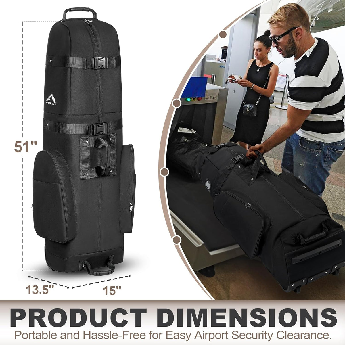 Heavy Duty 600D Polyester Oxford Golf Travel Bag with Wheels W2858