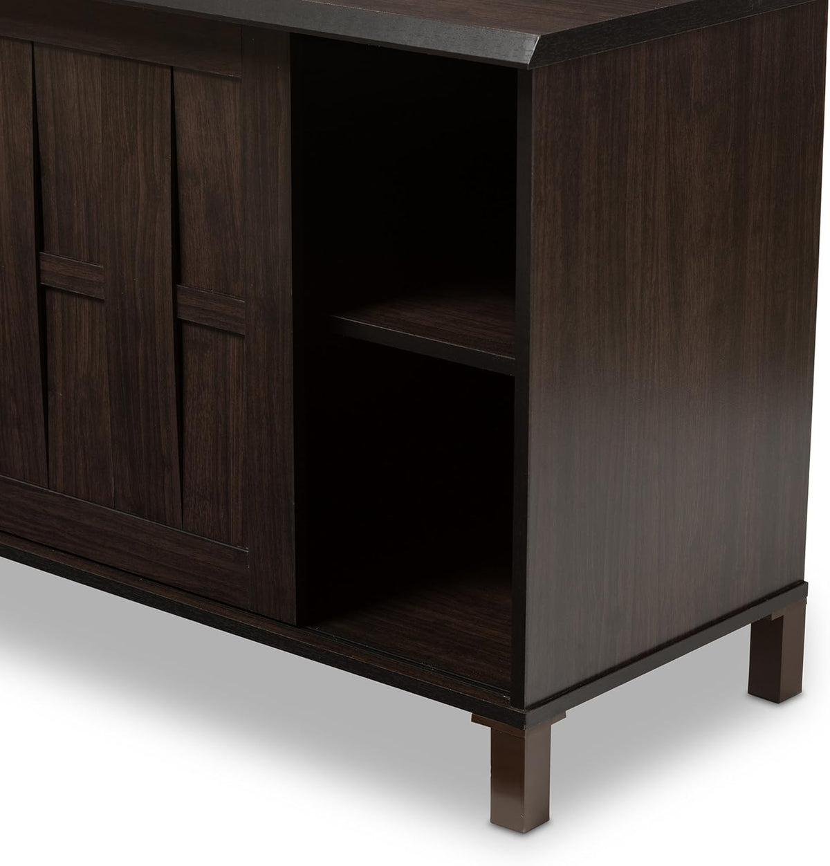 Dark Brown Wood TV Cabinet with 2 Sliding Doors and Drawer A513