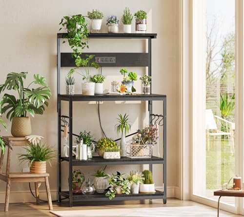 Rustic Brown 4 Tiers Kitchen Bakers Rack with Power Outlet X15165