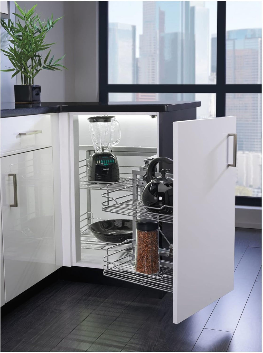 Chrome Sliding 4-Shelf Blind Corner Cabinet Organizer D388