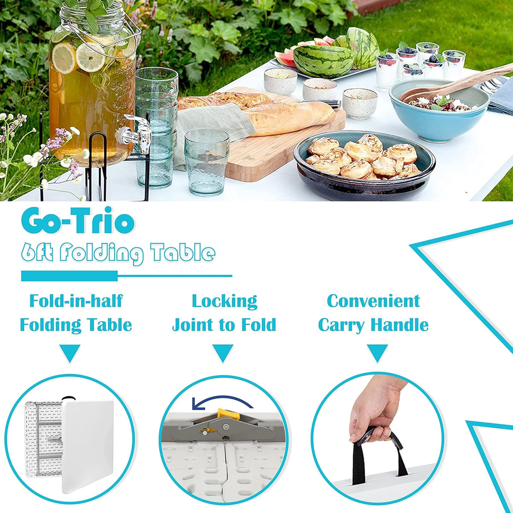 White 6 Foot Foldable Plastic Table with Handle A815