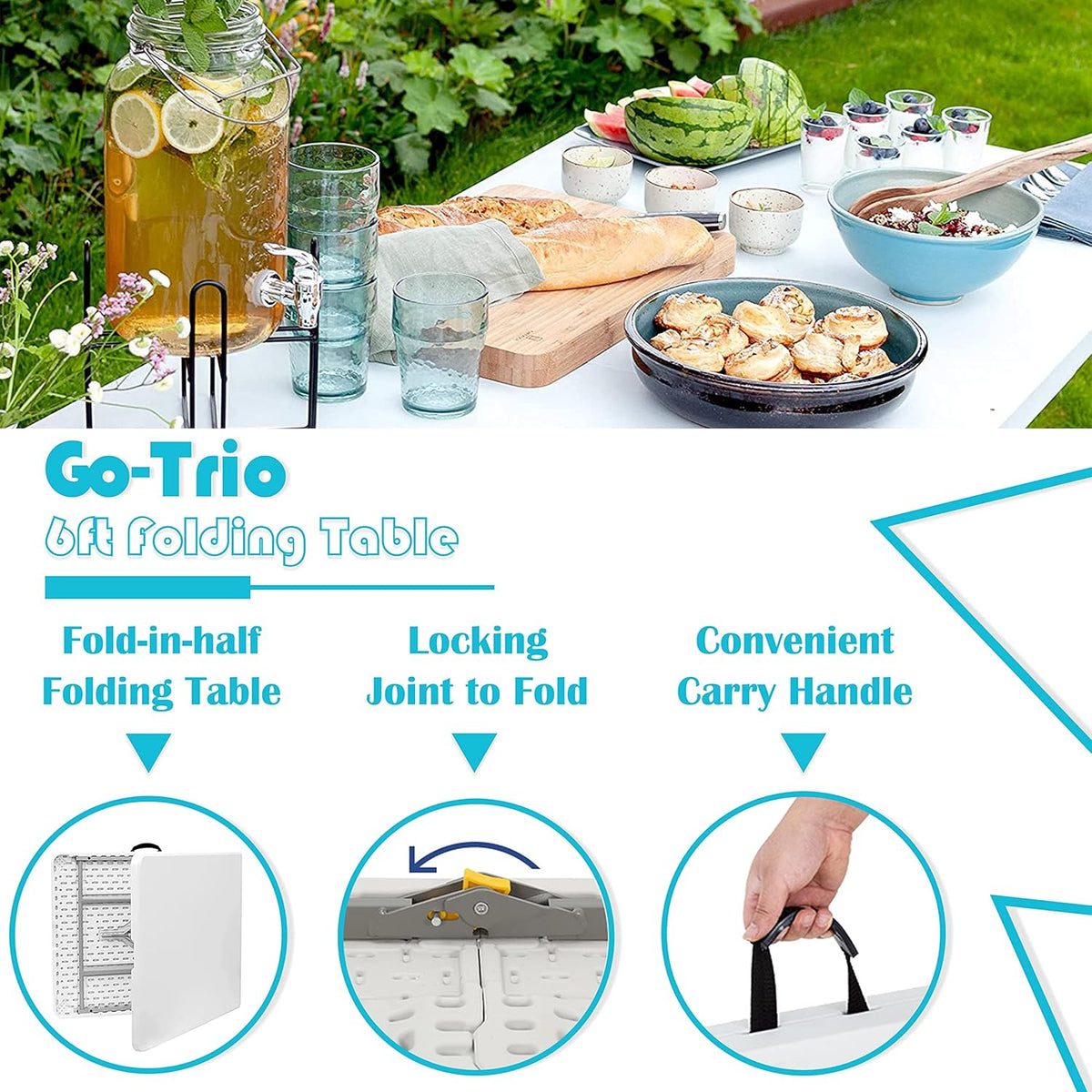 White 6 Foot Foldable Plastic Table with Handle A815