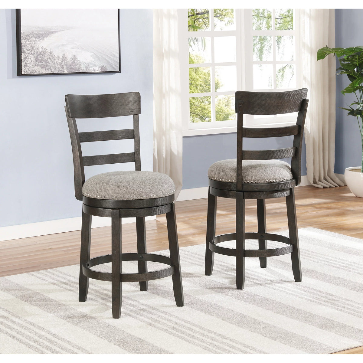 Brown Brushed Wood Swivel Counter Height Stools, Set of 2 J64135