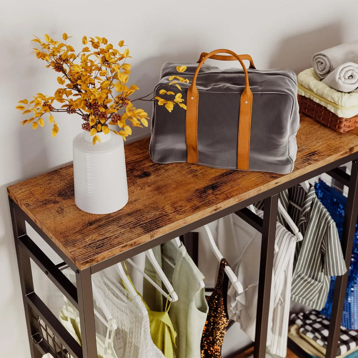 Garment Rack with Shelves 4 Drawers and 8 Hooks U557982