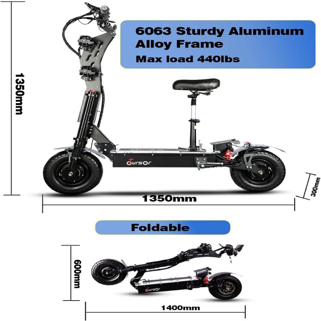 13" Electric Scooter with Seat, 10000W Dual Motor, 75 Miles Range I255